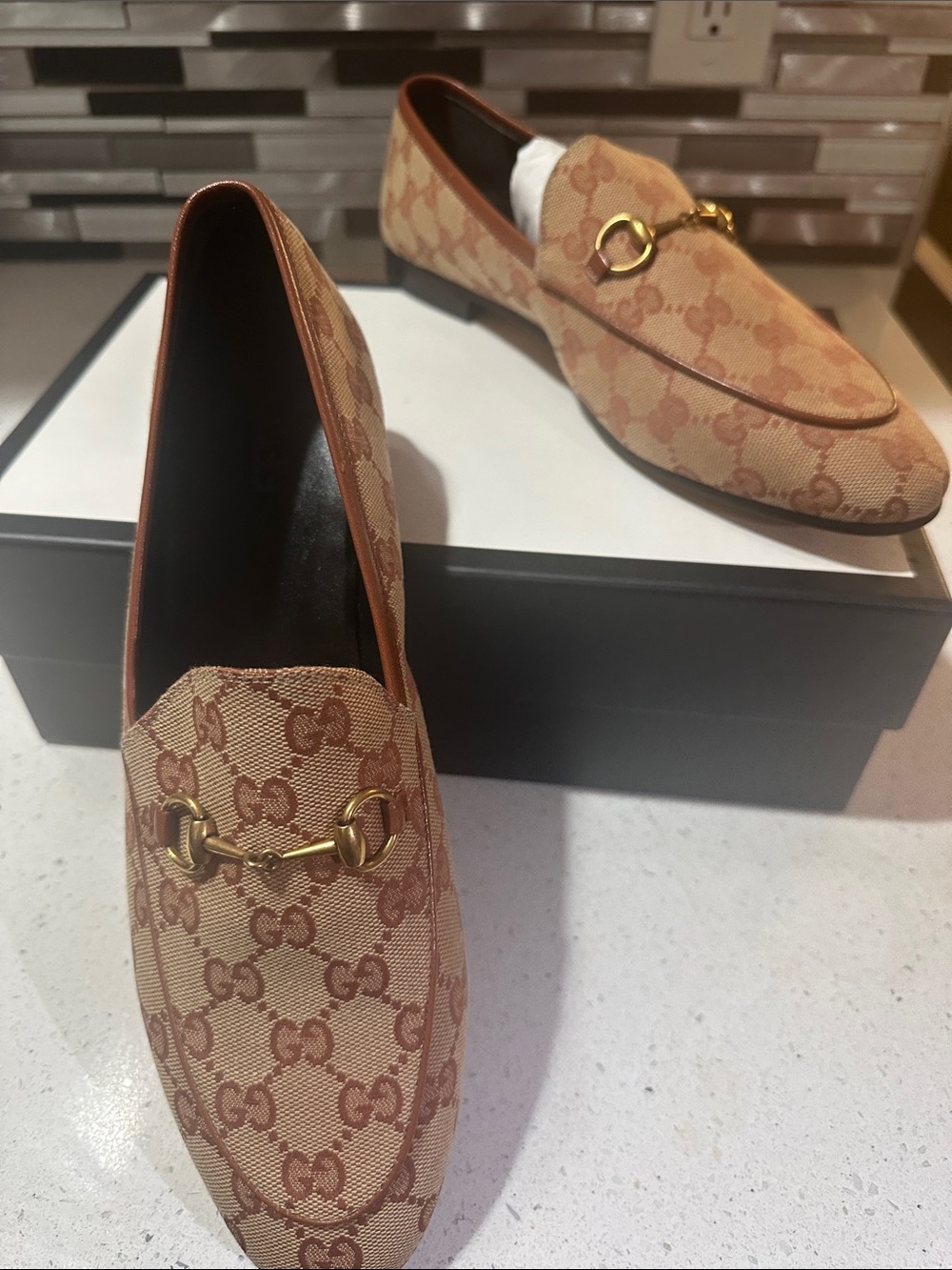Gucci Beige and Tan GG Canvas Horsebit Loafer - Picture 3 of 6